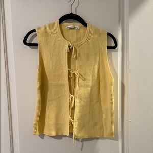 Yellow Sleeveless Tie-Front Blouse